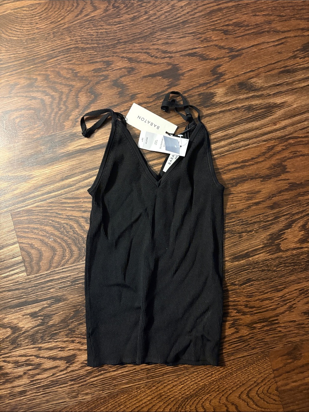 Babaton Black Ribbed V-Neck Tank Top